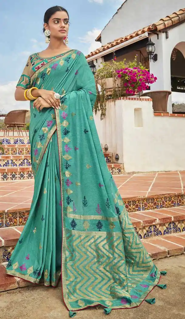 Rama Green Color Jacquard Banarasi Silk Traditional Party Wear Saree -780195784