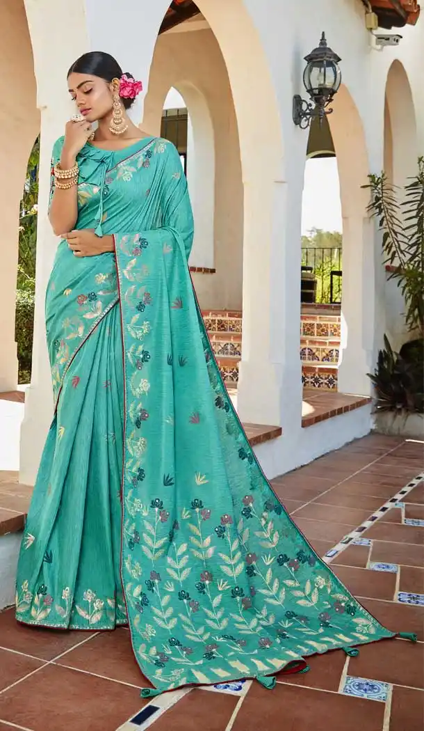 Sky Blue Color Jacquard Banarasi Silk Traditional Party Wear Saree -780195788