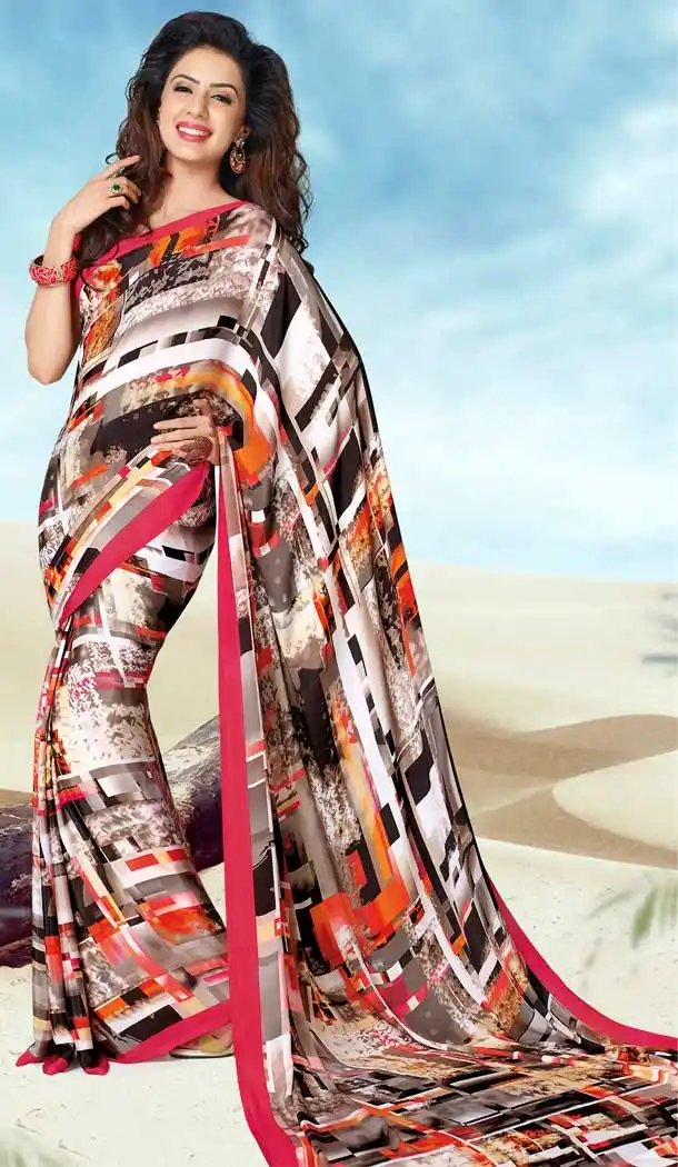 Enigmatic Multi Color Crepe Printed Casual Party Wear Saree -780595821