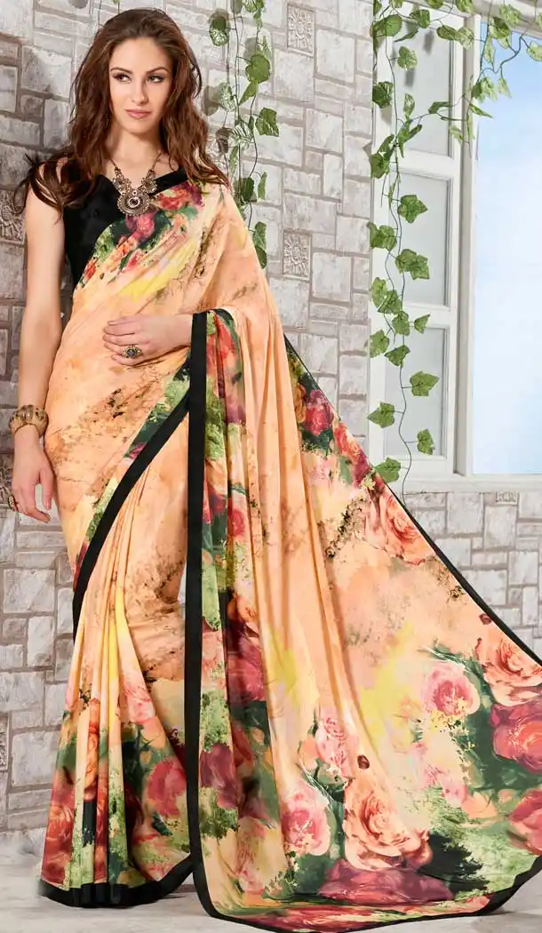 buy crepe saree with floral blouse -780595826