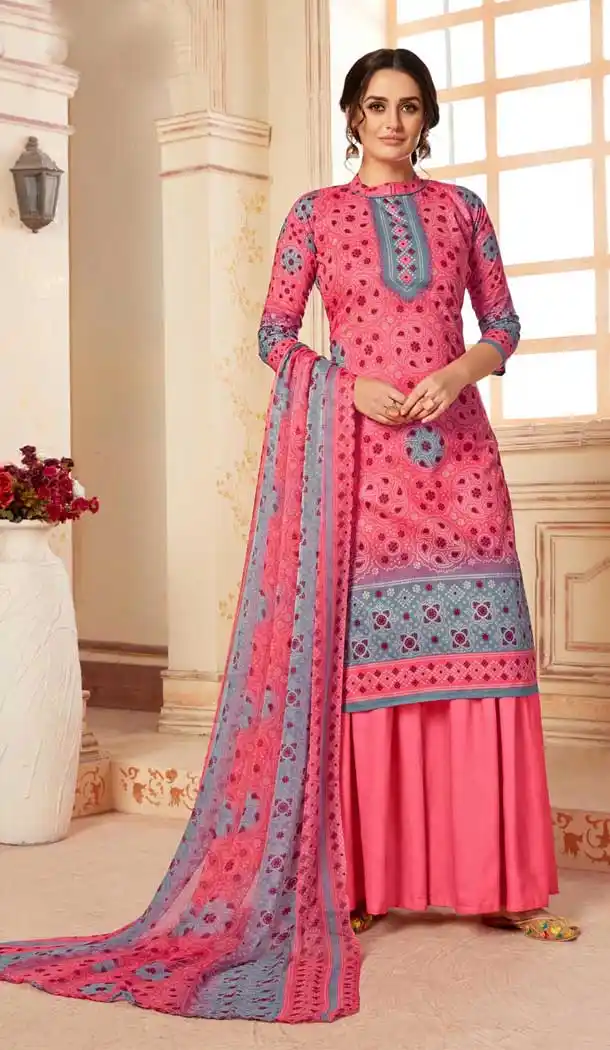 Enigmatic Pink Color Pure Cotton Digital Style Palazzo Suit -780795856