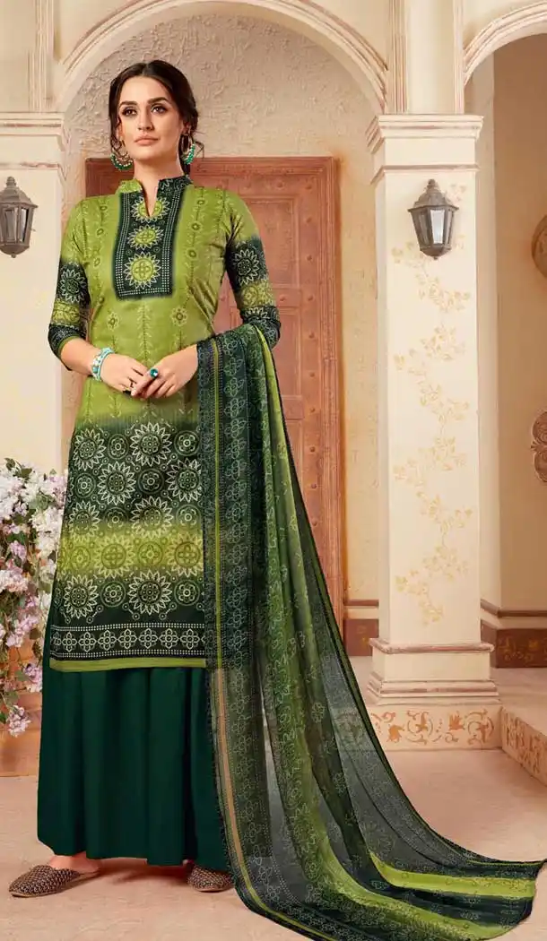 Classy Green Color Pure Cotton Digital Style Palazzo Suit -780795859