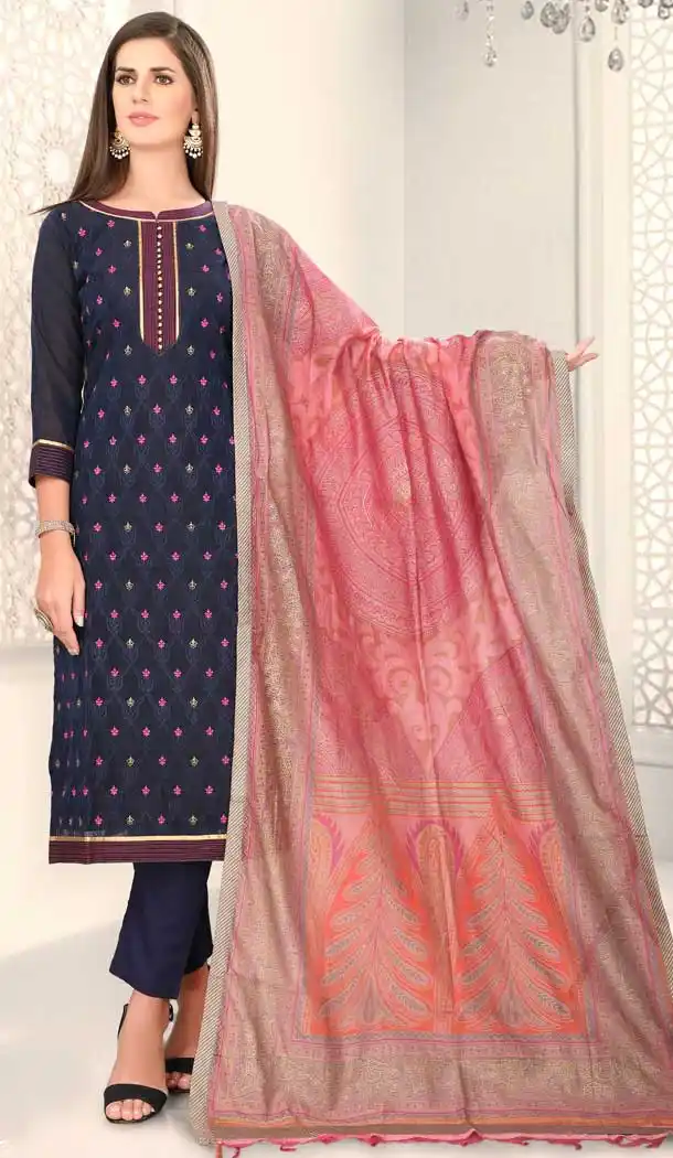 Tranquil Navy Blue Color Chanderi Silk Designer Party Wear Salwar Suit -780895872