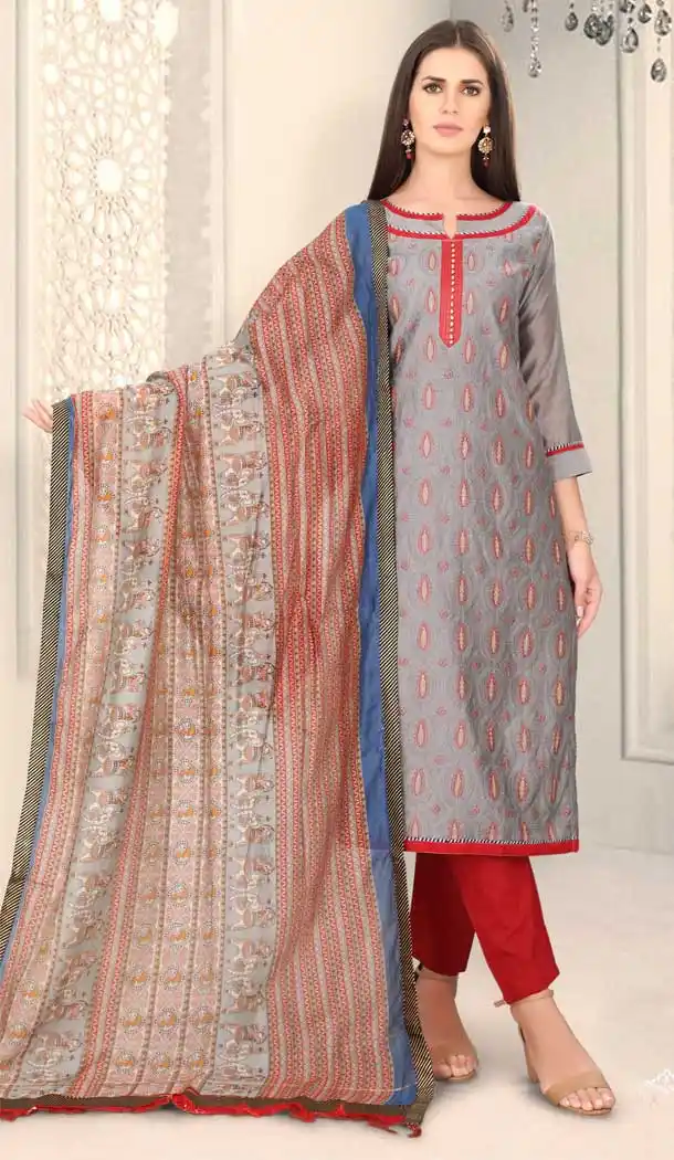 Ethnic Grey Color Chanderi Silk Designer Party Wear Salwar Suit -780895873