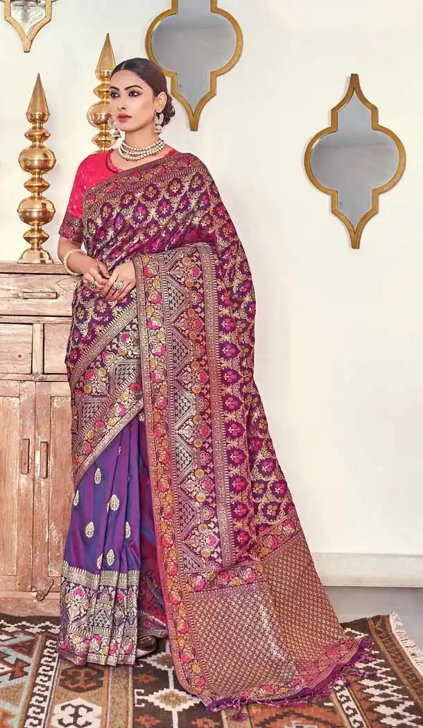 Purple Color Banarasi Silk Designer Classic Traditional Wear Saree -782396020