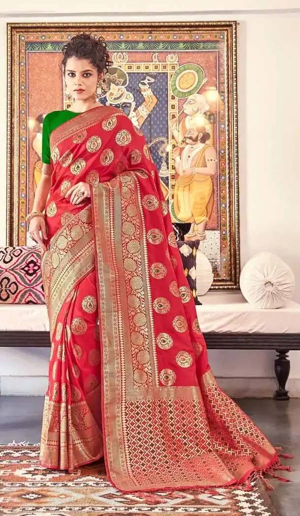 buy  banarasi silk sarees red online -782396022