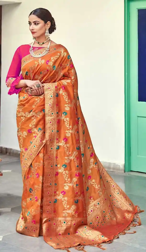Orange Color Banarasi Silk Designer Classic Traditional Wear Saree -782396023