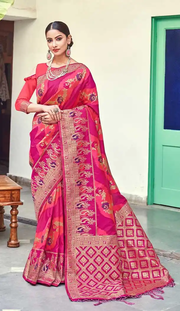 Contemporary Pink Color Banarasi Silk Designer Classic Traditional Wear Saree -782396024