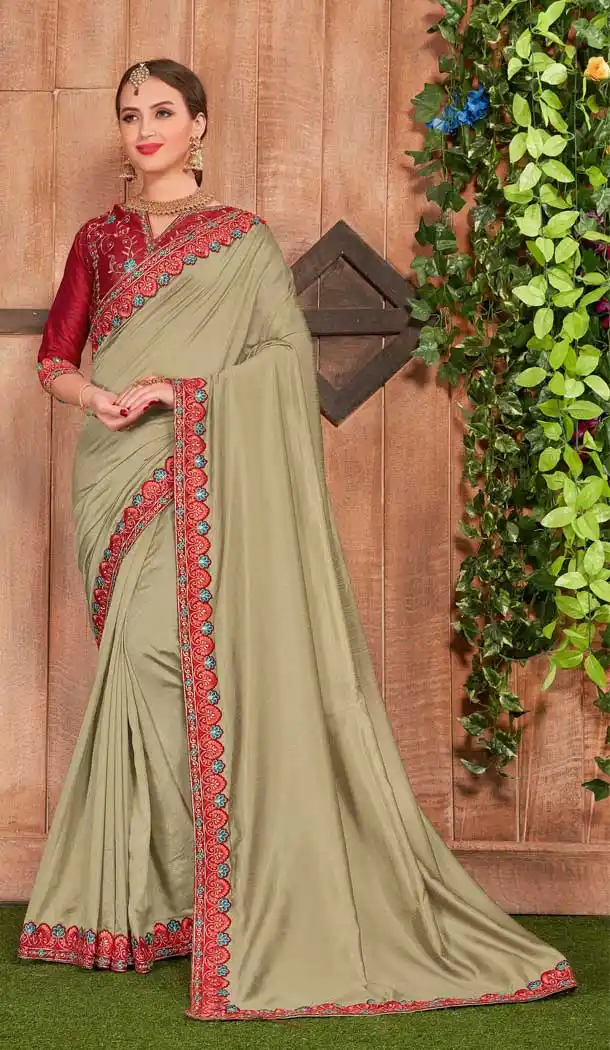 Glamorous Beige Color Fancy Heavy Dyed Traditional Party Wear Saree Blouse -782896054