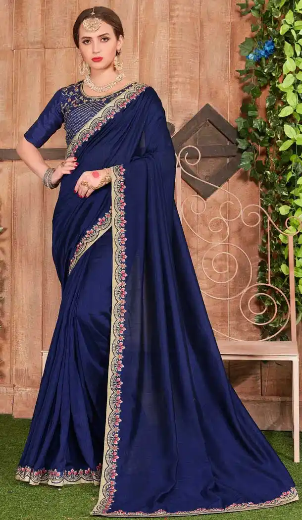 Dark Blue Color Fancy Heavy Dyed Traditional Party Wear Saree Blouse -782896056