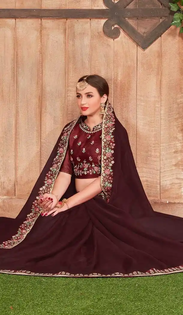 Brown Color Fancy Heavy Dyed Traditional Party Wear Saree Blouse -782896058