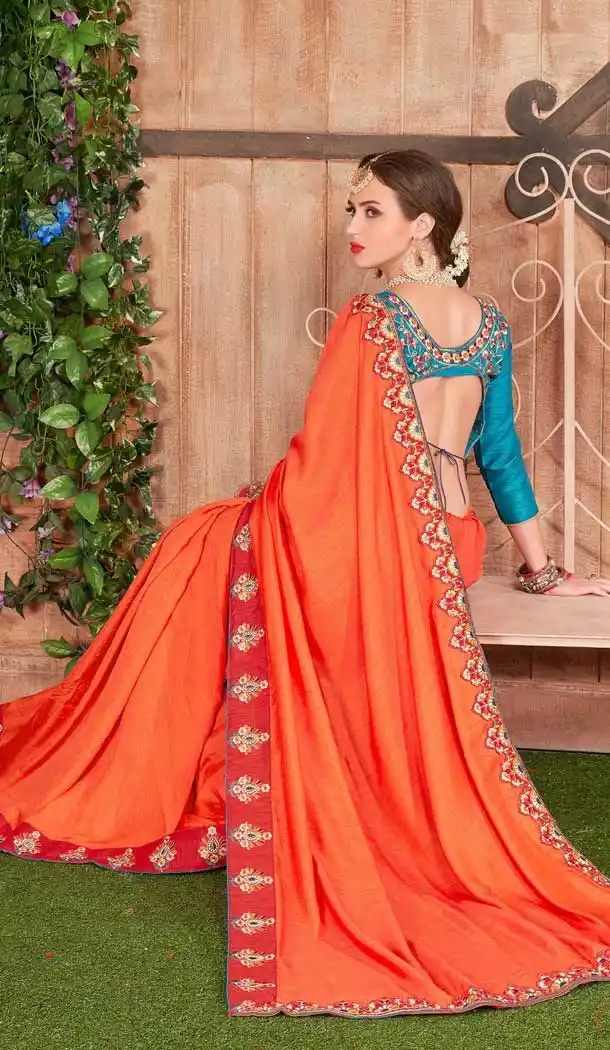 Enigmatic Orange Color Fancy Heavy Dyed Traditional Party Wear Saree Blouse -782896060