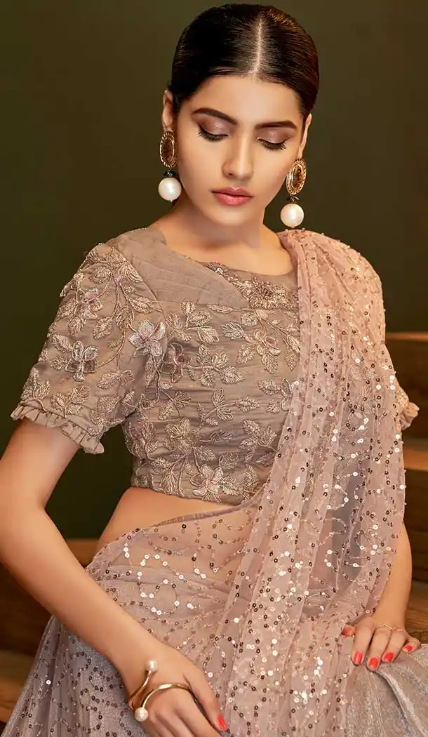Light Brown Color Fancy Lycra Designer Party Wear Readymade Saree Blouse -783296093