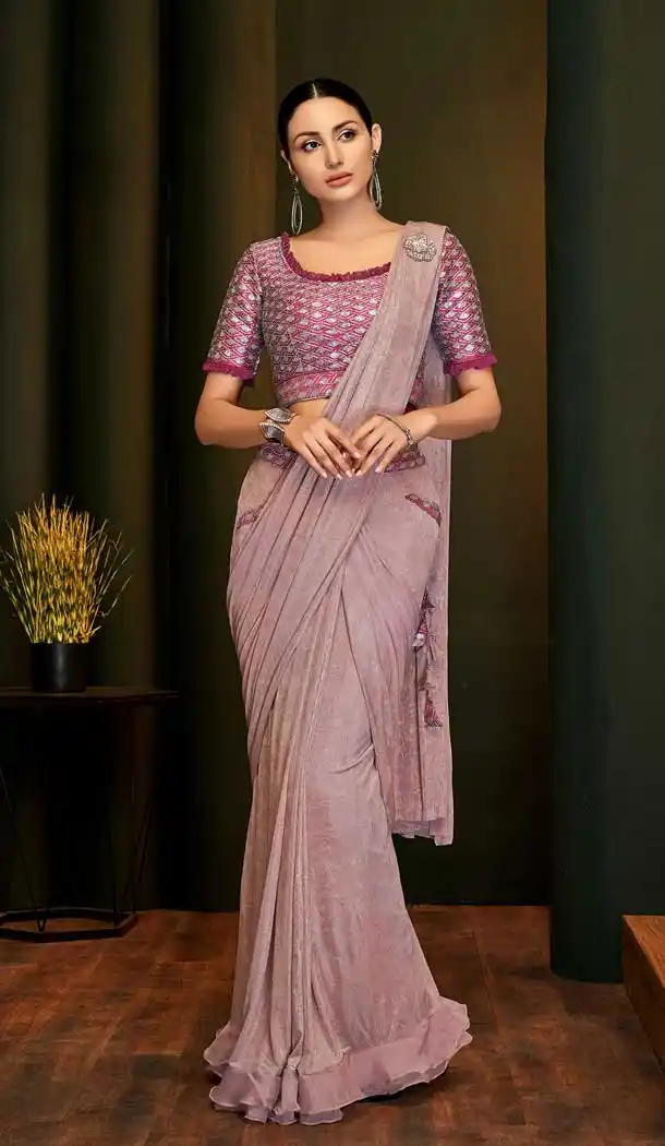 Ethnic Pink Color Fancy Lycra Designer Party Wear Readymade Saree Blouse -783296095