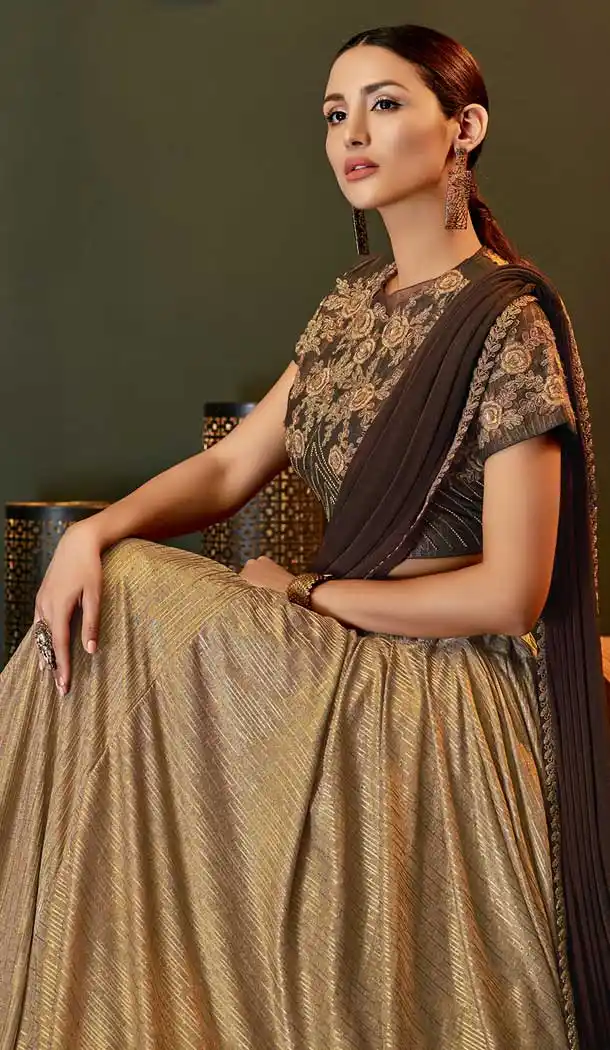 Gold Color Fancy Lycra Designer Party Wear Readymade Saree Blouse -783296097
