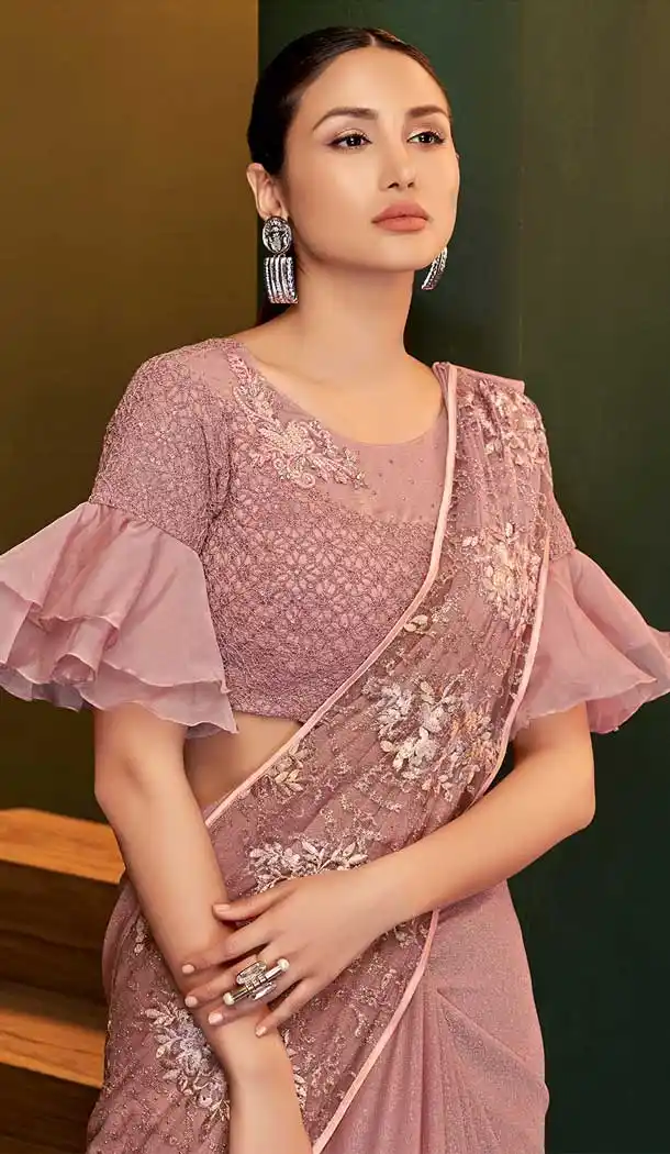 Elegance Pink Color Fancy Lycra Designer Party Wear Readymade Saree Blouse -783296098