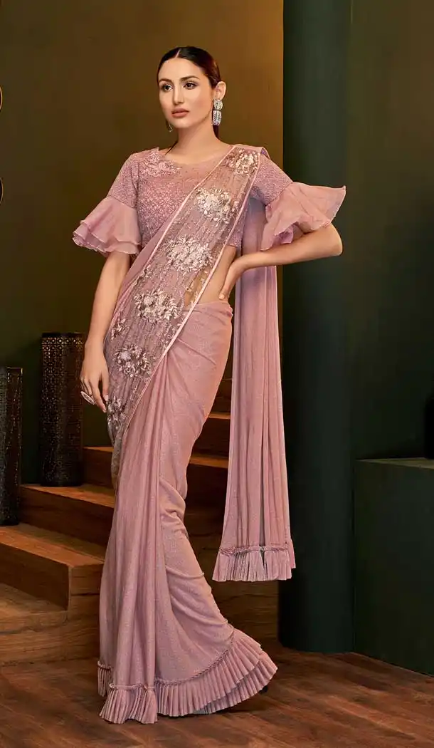 Elegance Pink Color Fancy Lycra Designer Party Wear Readymade Saree Blouse -783296098
