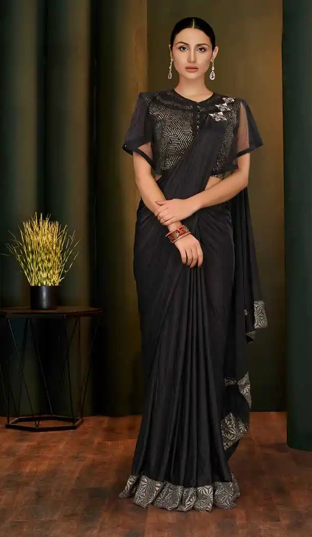 Black Color Fancy Lycra Designer Party Wear Readymade Saree Blouse -783296103