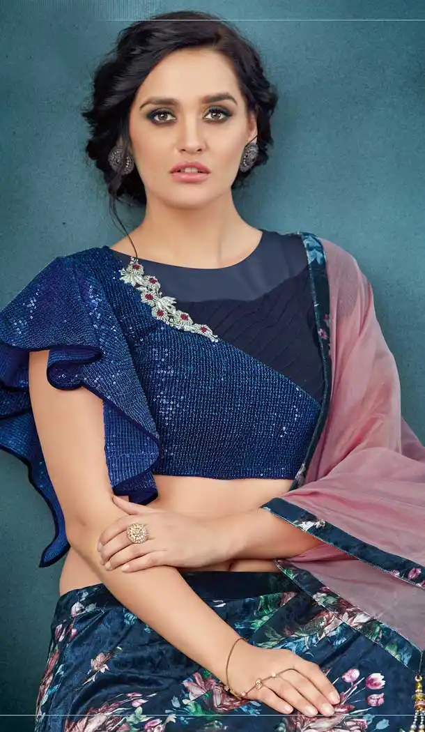 Nevy Blue Color Velvet Heavy Designer Party Wear Bridal Lehenga Choli -784396164