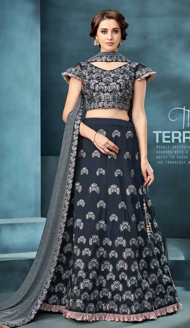Blue Color Taffeta Silk Heavy Designer Party Wear Bridal Lehenga Choli -784396170