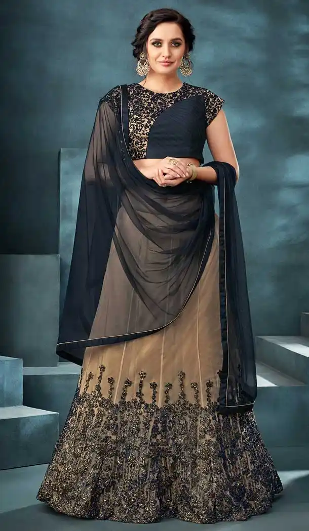 Beige Color Net Heavy Designer Party Wear Bridal Lehenga Choli -784396172