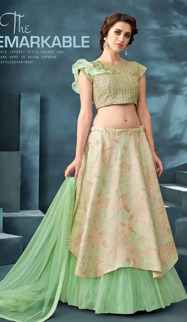 Sea Green Color Fancy Jacquard Heavy Designer Party Wear Bridal Lehenga Choli -784396175