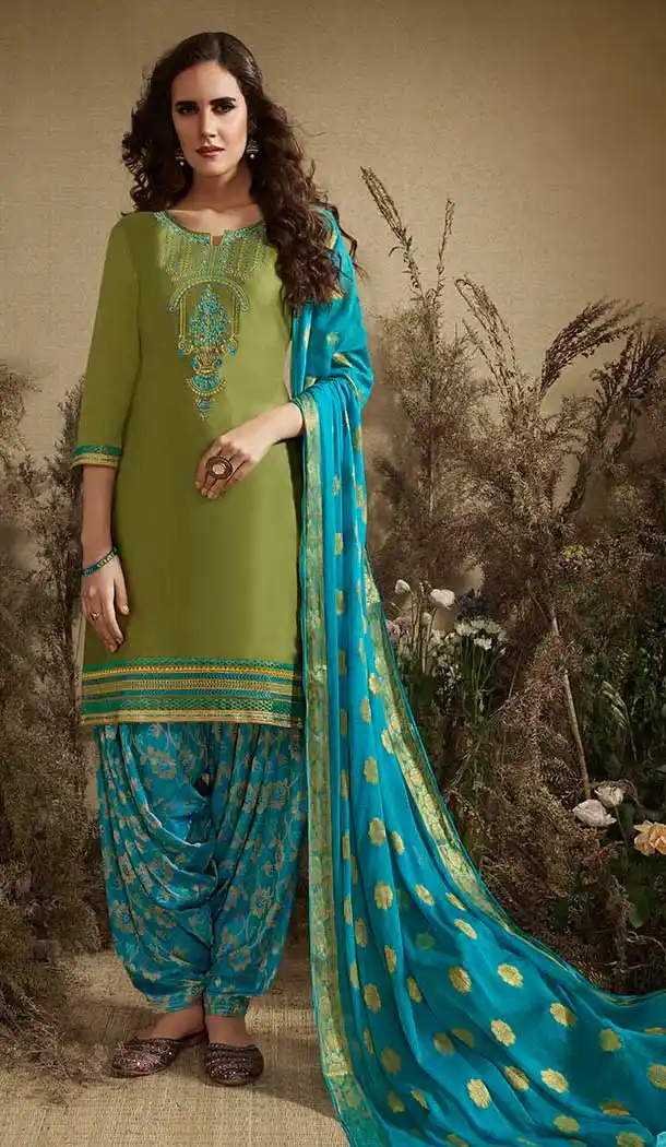 Classy Sea Green Color Cotton Party Wear Punjabi Patiyala Salwar Suit -784996224