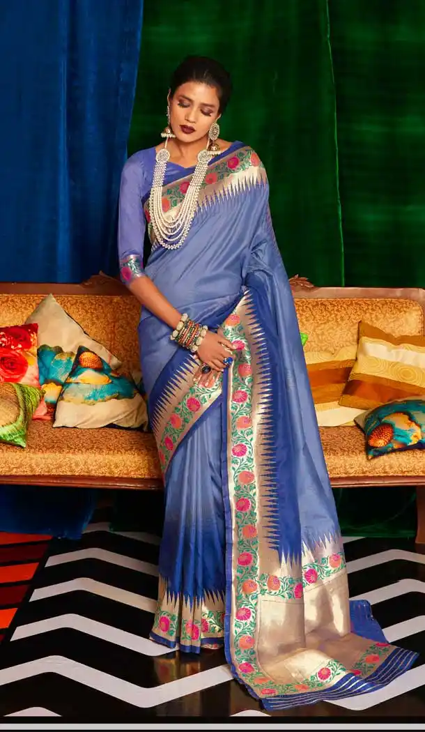 Attractive Blue Color Silk Designer Classic Traditional Wear Silk Saree -785496261