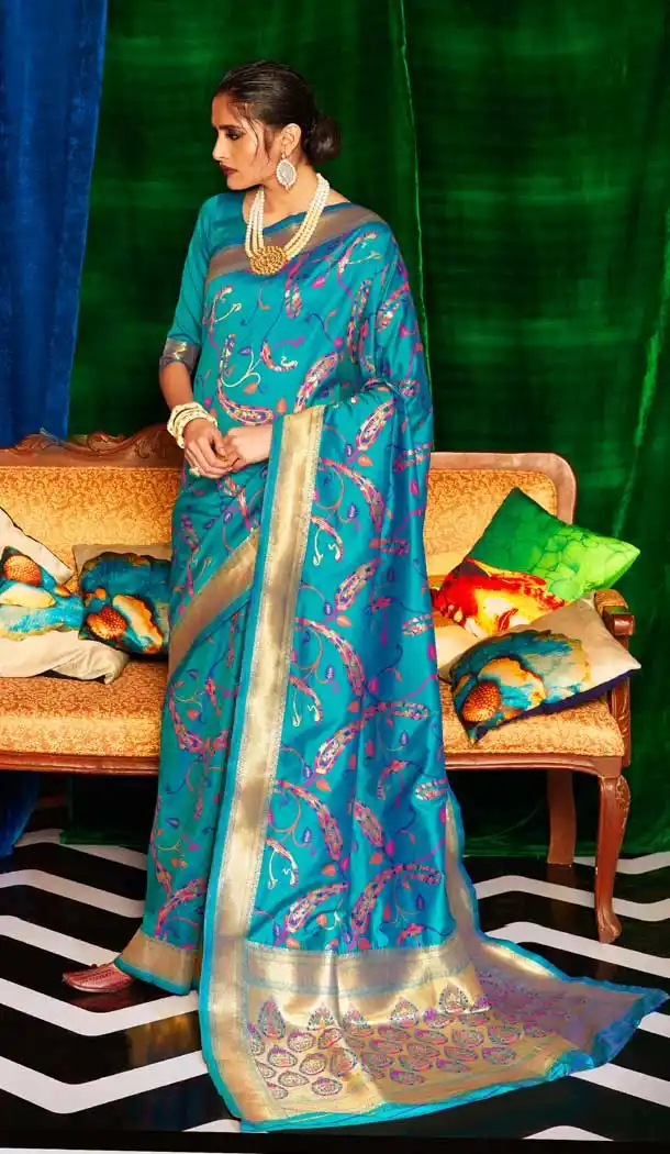 Sky Blue Color Silk Designer Classic Traditional Wear Silk Saree -785496262