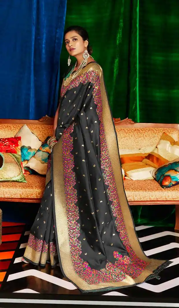 Black Color Silk Designer Classic Traditional Wear Silk Saree -785496264