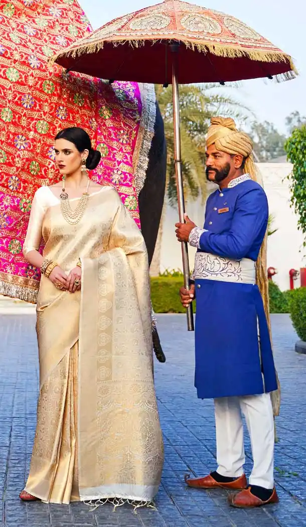 Elegance Gold Color Silk Designer Classic Traditional Wear Silk Saree -785796283