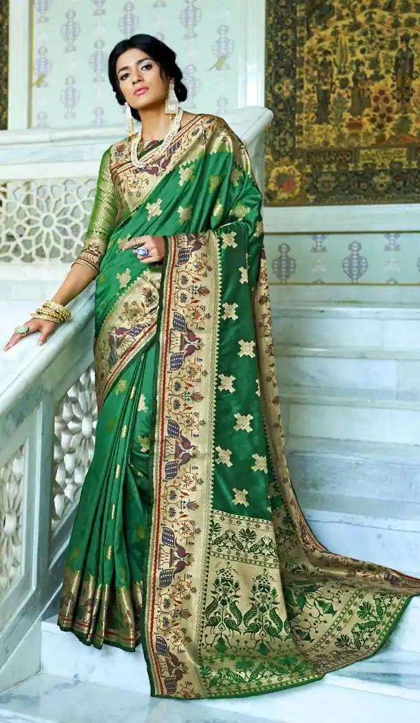 Green Color Paithani Silk Border Classic Traditional Wear Silk Saree -785896288
