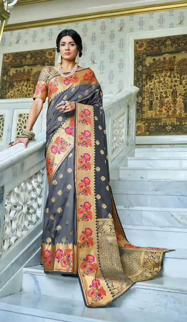 Grey Color Paithani Silk Border Classic Traditional Wear Silk Saree -785896292
