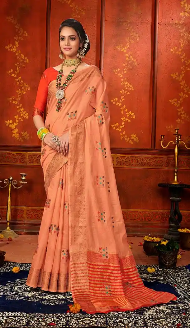 Peach Color Mina Art Silk Classic Casual Wear Silk Saree -786296320
