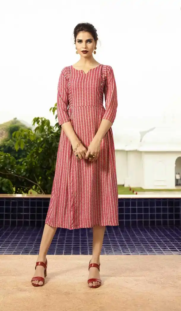 Tranquil Multi Color Heavy Rayon Party Wear Readymade Kurtis -786396323