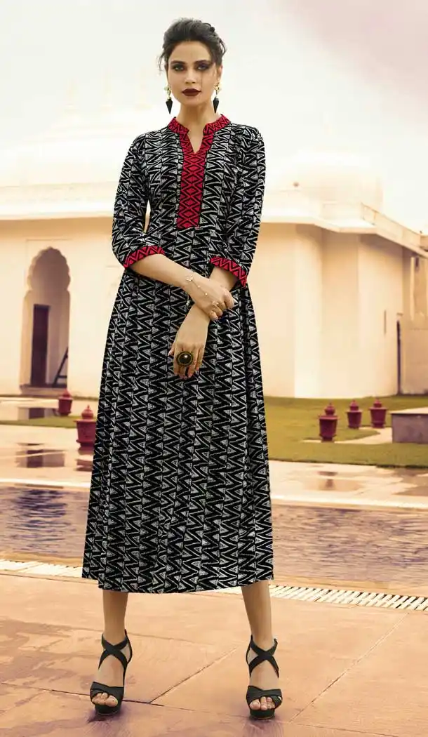 Scintillating Black Color Heavy Rayon Party Wear Readymade Kurtis -786396329