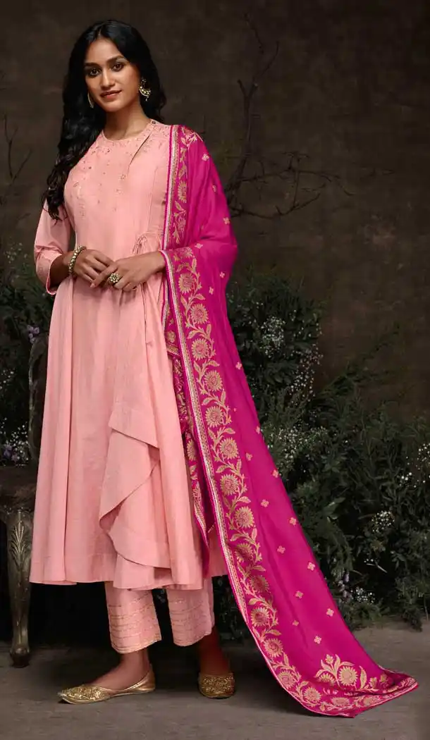 Splendorous Peach Color Aaria Silk Party Wear Readymade Salwar Suit -786896357