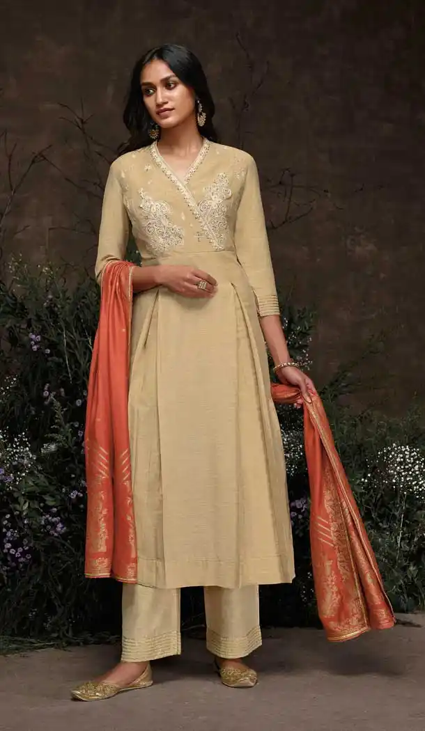 Beige Color Aaria Silk Party Wear Readymade Salwar Suit -786896360