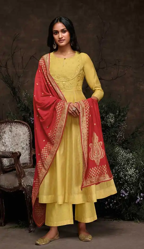 Yellow Color Aaria Silk Party Wear Readymade Salwar Suit -786896362
