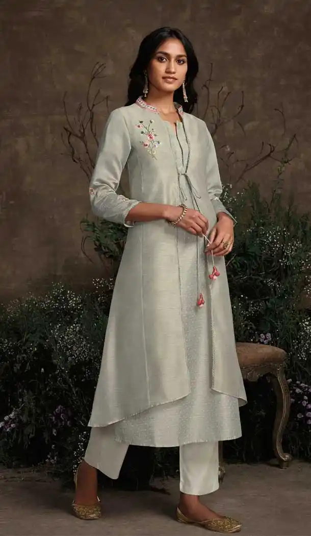 Grey Color Berry Silk Party Wear Designer Readymade Salwar Suit -787196377