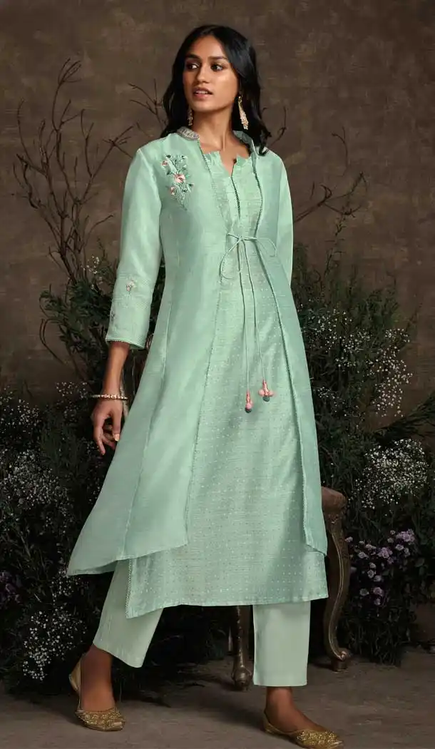 Aqua Green Color Berry Silk Party Wear Designer Readymade Salwar Suit -787196378