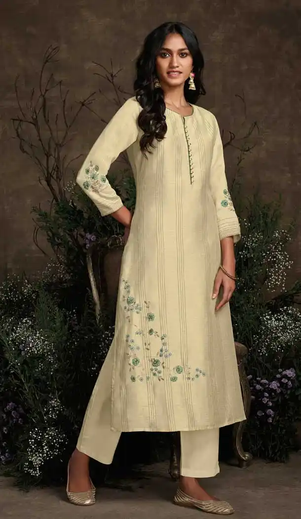 Cream Color Berry Silk Party Wear Designer Readymade Salwar Suit -787196381