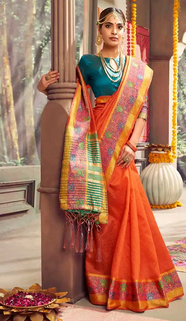 Orange Color Crystal Gala Silk Casual Party Wear Saree Blouse -788396492