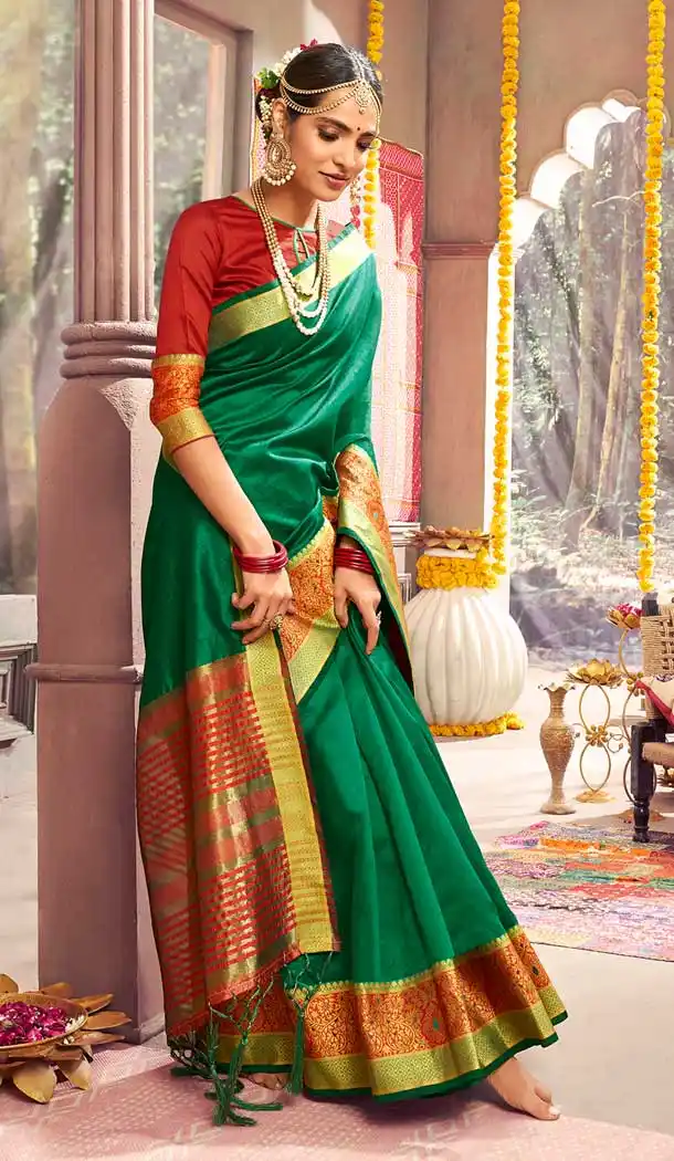 Green Color Crystal Gala Silk Casual Party Wear Saree Blouse -788396495
