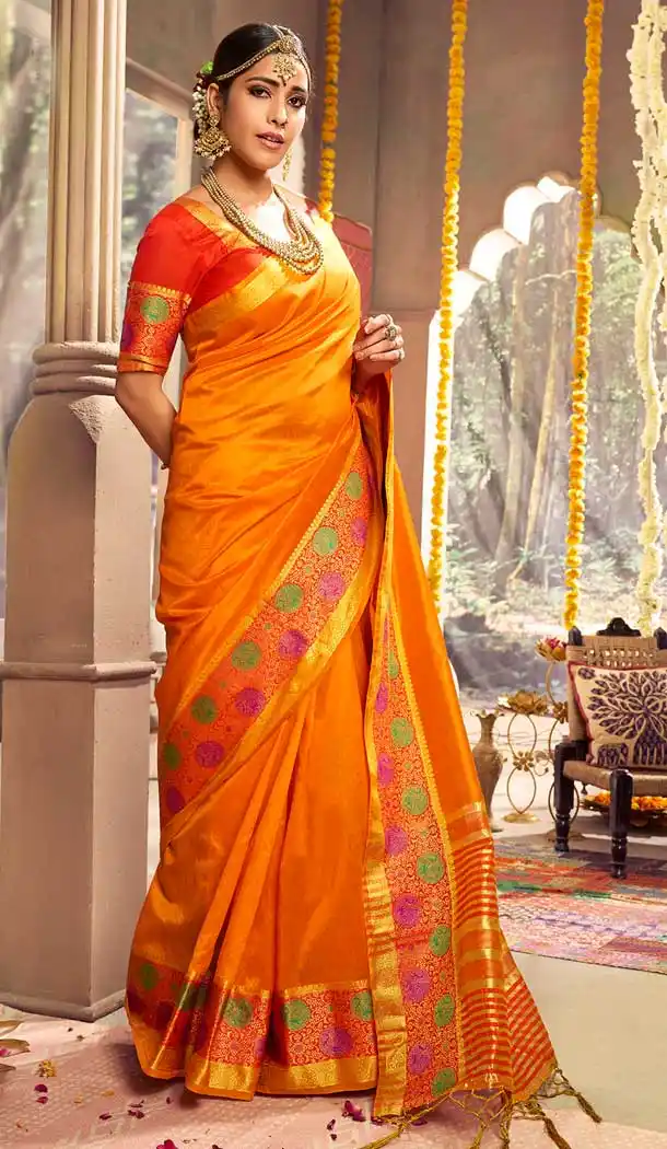 Orange Color Crystal Gala Silk Casual Party Wear Saree Blouse -788396499