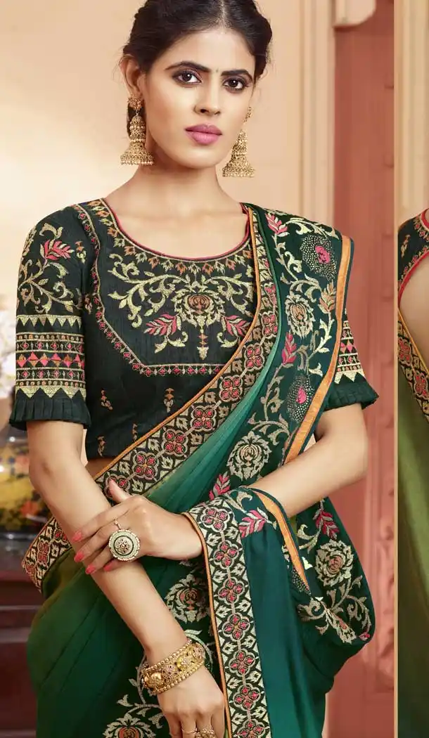 Green Shades Color Georgette Heavy Designer Wear Traditional Saree -789496628