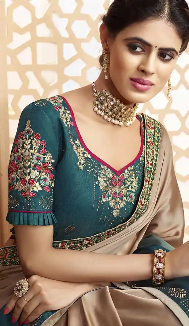 Copper Gold Color Georgette Heavy Designer Wear Traditional Saree -789496629