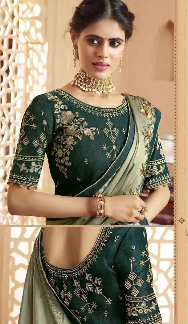 Laurel Green Color Georgette Heavy Designer Wear Traditional Saree -789496630
