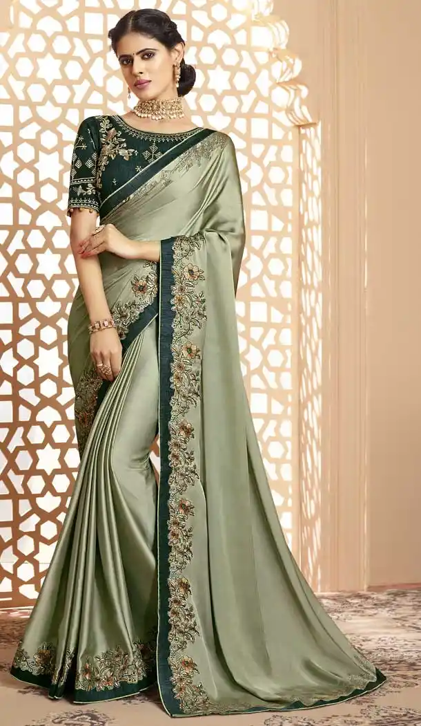 Laurel Green Color Georgette Heavy Designer Wear Traditional Saree -789496630