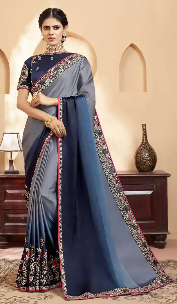 Blue Shades Color Georgette Heavy Designer Wear Traditional Saree -789496631